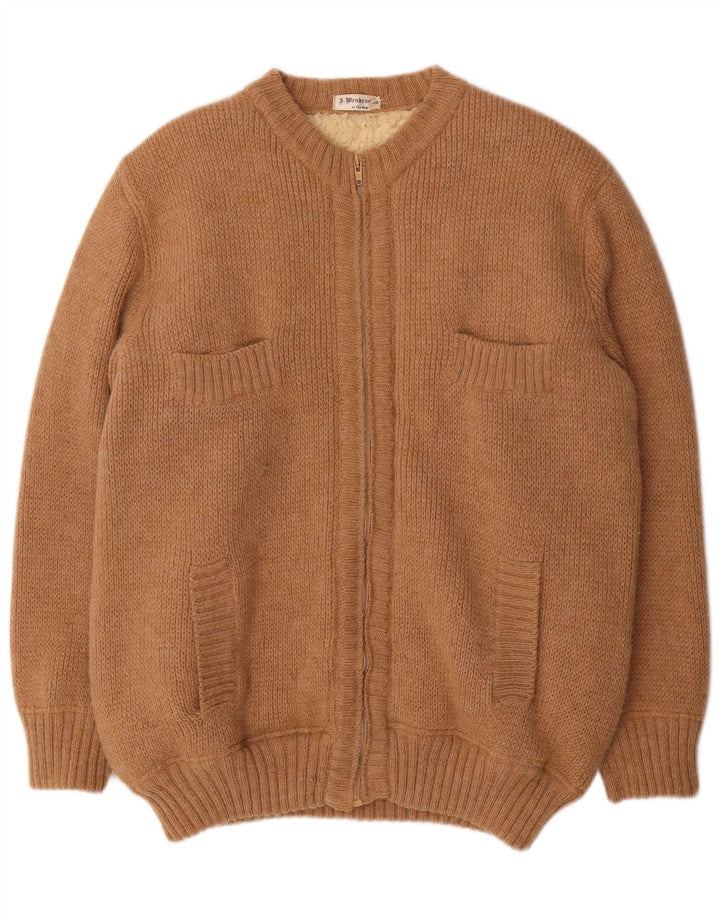Maglione cardigan sherpa vintage da uomo IT 52 grande beige