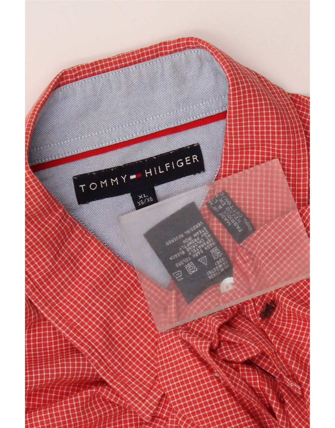 Camicia da uomo Tommy Hilfiger XL in cotone a quadretti rossi
