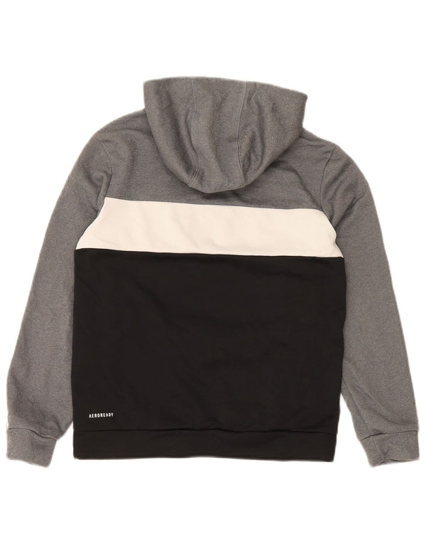 Felpa con cappuccio Adidas Aeroready da ragazzo 11-12 anni in poliestere color block grigio