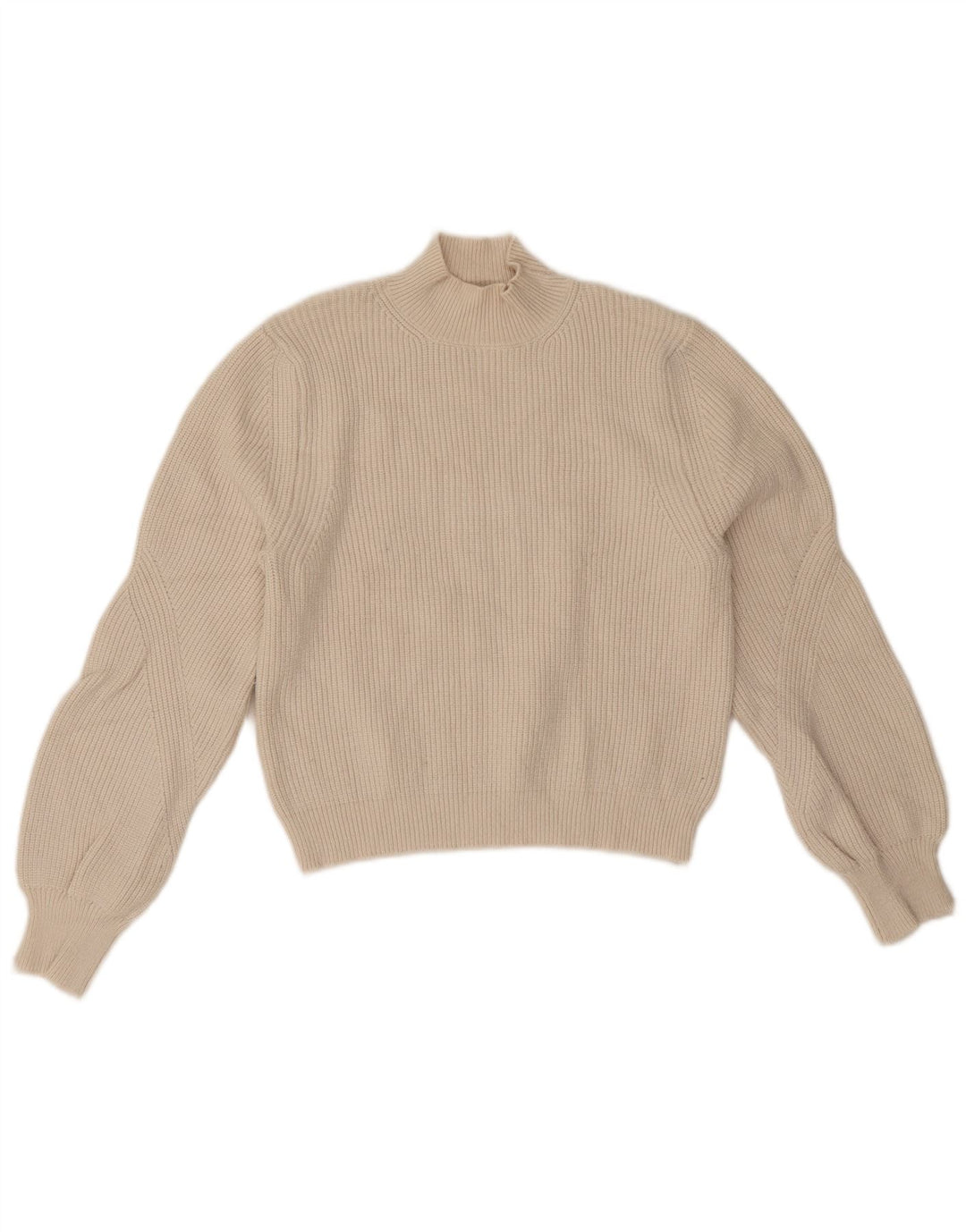 Maglione corto a collo alto da donna Zara UK 14 Viscosa bianco sporco medio