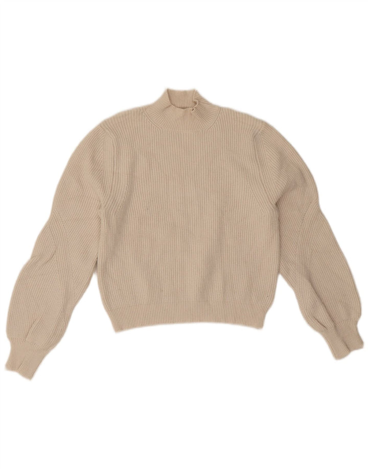 Maglione corto a collo alto da donna Zara UK 14 Viscosa bianco sporco medio