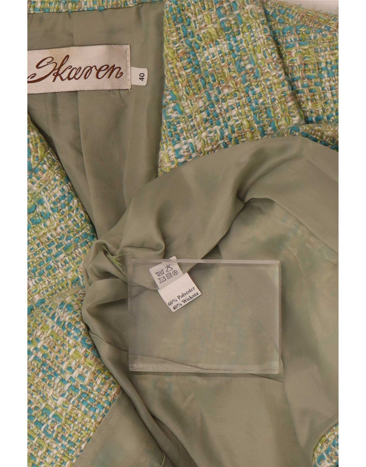 Giacca blazer vintage da donna a 3 bottoni IT 40 piccolo poliestere a quadri verdi