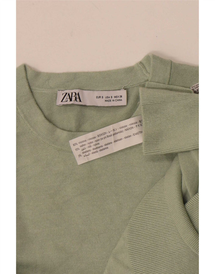 Maglione maglione girocollo da donna Zara UK 8 piccolo viscosa verde
