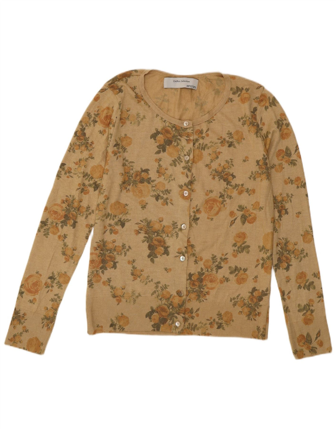 Maglione cardigan da donna Zara UK 14 Poliestere floreale beige grande