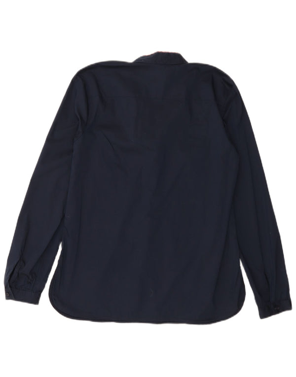 BENETTON Camicetta a maniche lunghe con allacciatura sul davanti da donna UK 10 Small Blu Navy