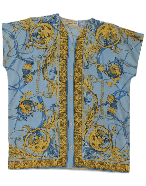Camicetta vintage da donna a maniche corte a maniche lunghe IT 48 XL Blu floreale