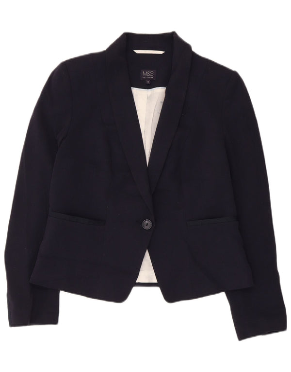 Giacca blazer a 1 bottone corta Marks & Spencer da donna UK 12 medio blu navy