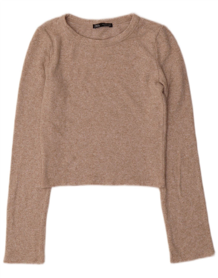 Top corto da donna Zara a maniche lunghe UK 8 Small Beige