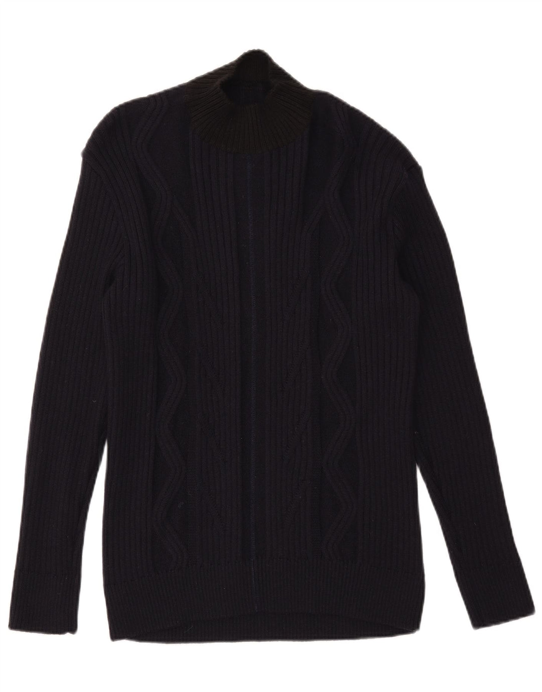 Maglione vintage da uomo con collo alto e maglione grande color block blu navy