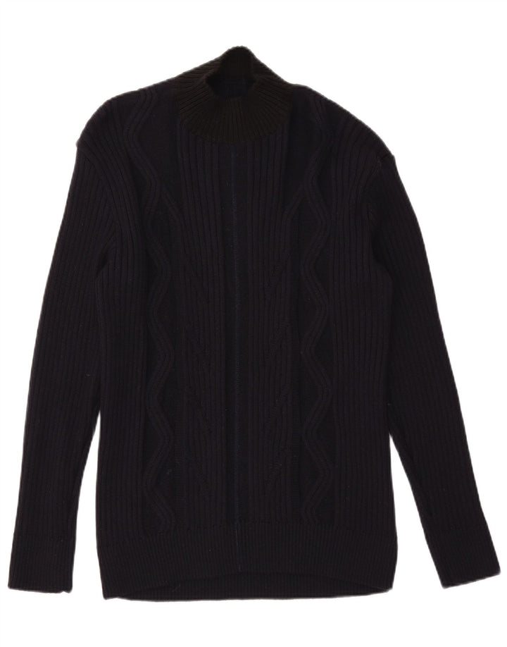 Maglione vintage da uomo con collo alto e maglione grande color block blu navy