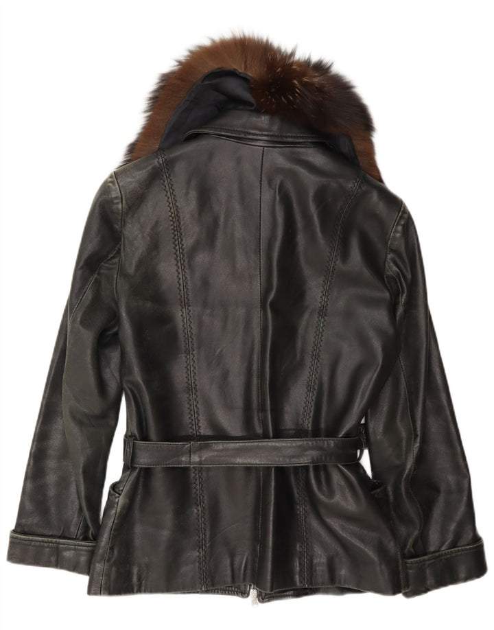 Giacca in pelle vintage da donna UK 12 media nera