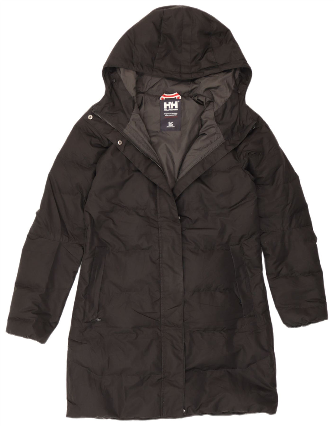 Cappotto imbottito con cappuccio da donna Helly Hansen UK 10 piccolo poliestere nero