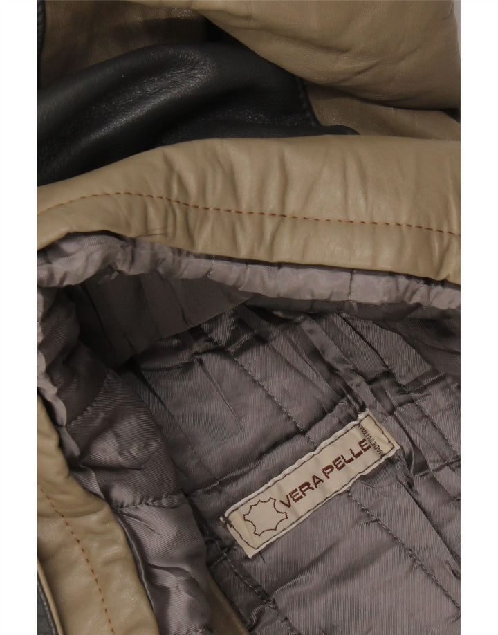 Giacca in pelle da donna vintage UK 14 Pelle color block grigio medio