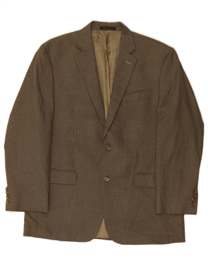 IZOD Mens 2 Button Blazer Jacket UK 42 XL Khaki Houndstooth Polyester Vintage Izod and Second-Hand Izod from Messina Hembry 