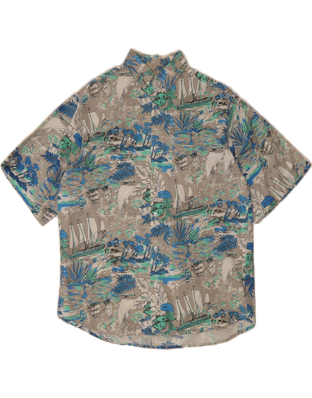 VINTAGE Mens Abstract Pattern Short Sleeve Shirt Medium Grey Hawaiian Vintage Vintage and Second-Hand Vintage from Messina Hembry 