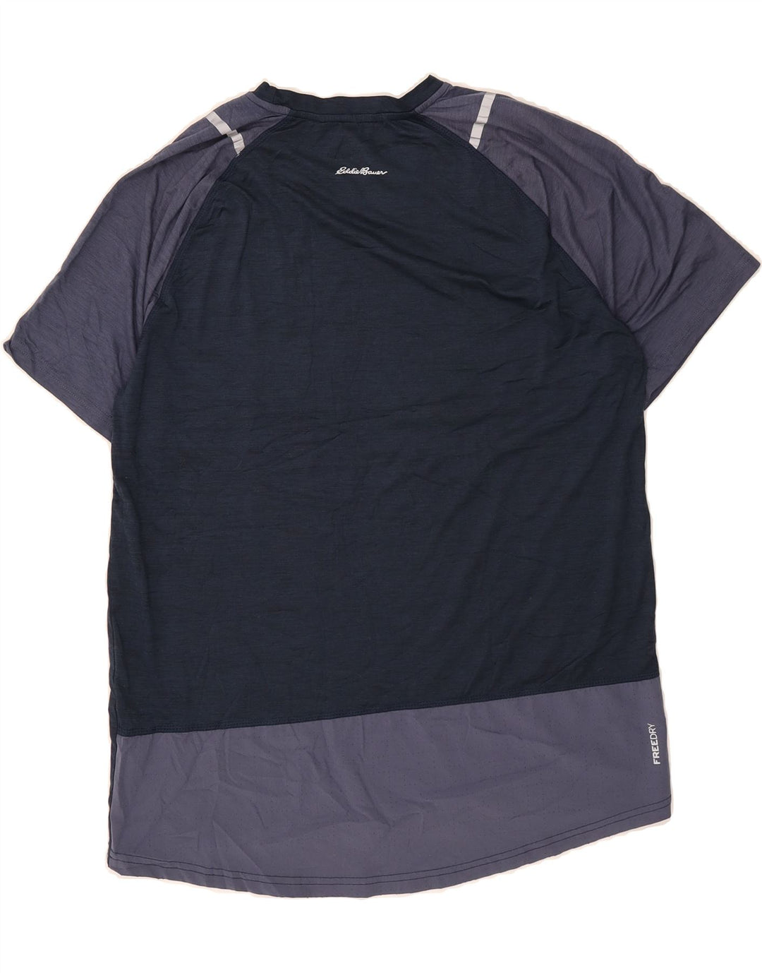 EDDIE BAUER Mens T-Shirt Top Large Navy Blue Colourblock Polyester Vintage Eddie Bauer and Second-Hand Eddie Bauer from Messina Hembry 