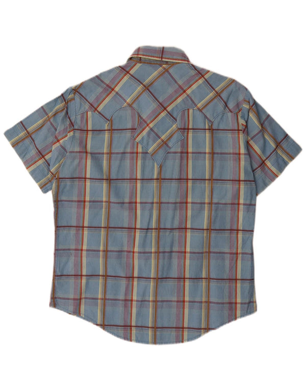 Camicia a maniche corte da uomo Marlboro Classics in cotone a quadri blu medio