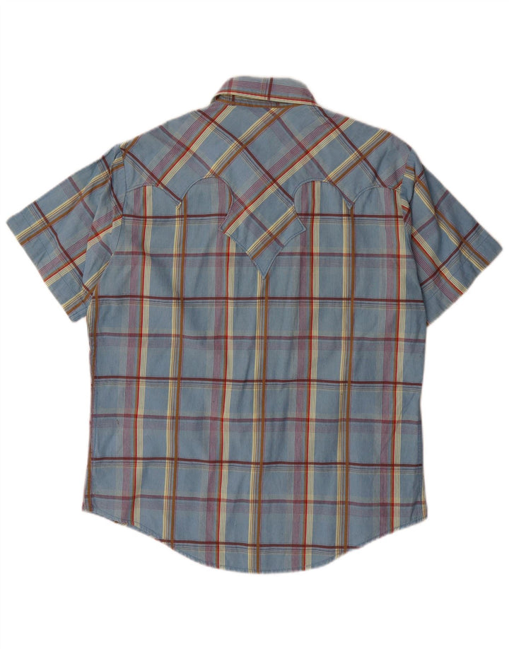 Camicia a maniche corte da uomo Marlboro Classics in cotone a quadri blu medio