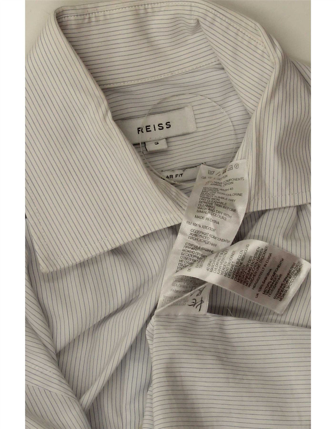 Camicia Reiss da uomo vestibilità regolare piccola in cotone gessato bianco