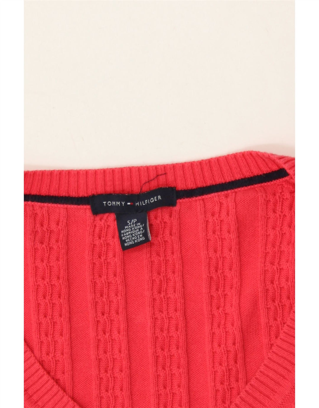 TOMMY HILFIGER Womens V-Neck Jumper Sweater UK 10 Small Red Vintage Tommy Hilfiger and Second-Hand Tommy Hilfiger from Messina Hembry 