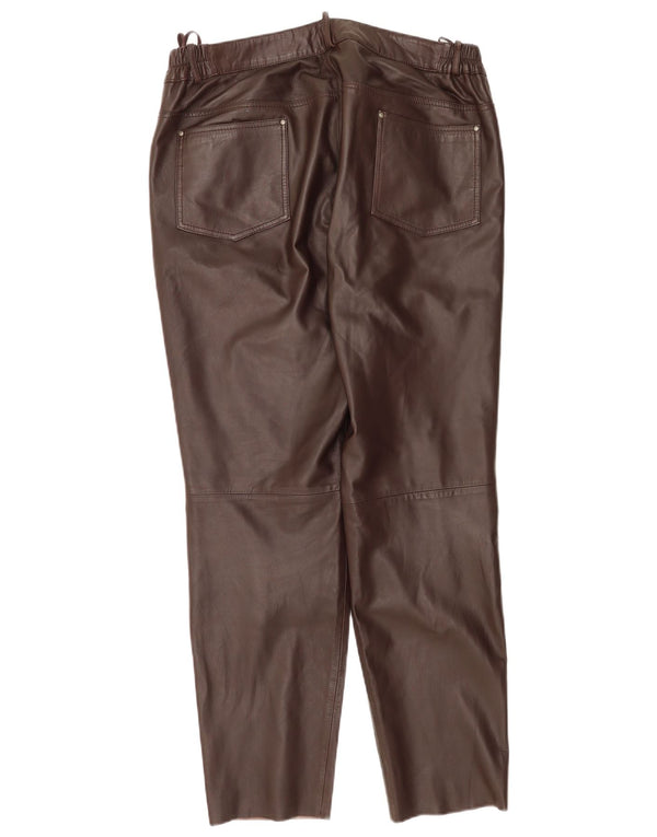 Pantaloni in pelle da donna Patrizia Dini UK 20 2XL W40 L30 Pelle marrone