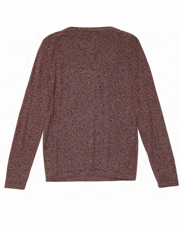 Zara Mens Boat Neck Jumper Sweater Large Burgundy Flecked Cotton