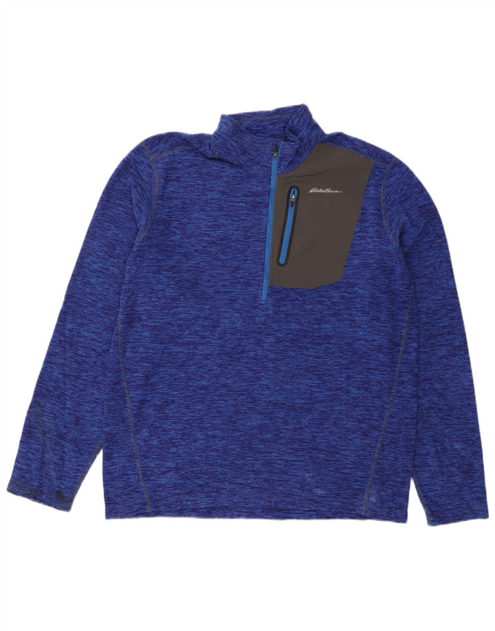 Maglione in pile da uomo con zip sul collo di Eddie Bauer, grande poliestere chiazzato blu