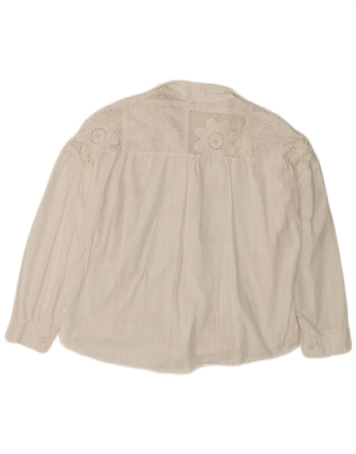 Camicetta da donna con maniche a 3/4 VINTAGE UK 14 Cotone floreale bianco medio