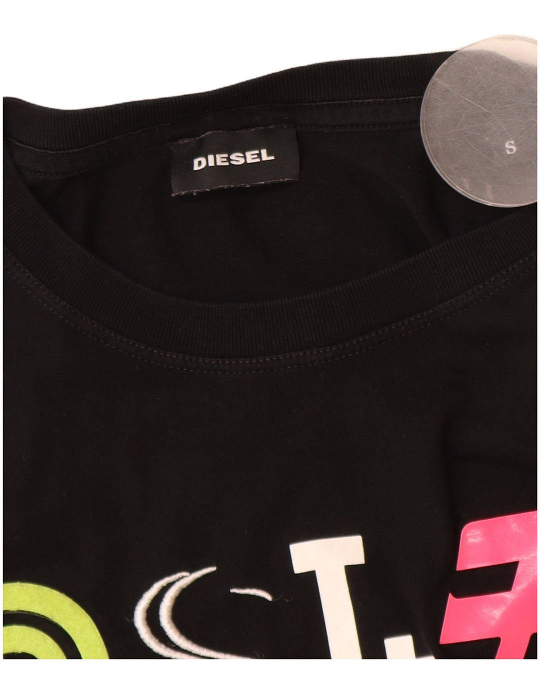 T-shirt grafica da donna Diesel Top UK 10 piccola in cotone nero