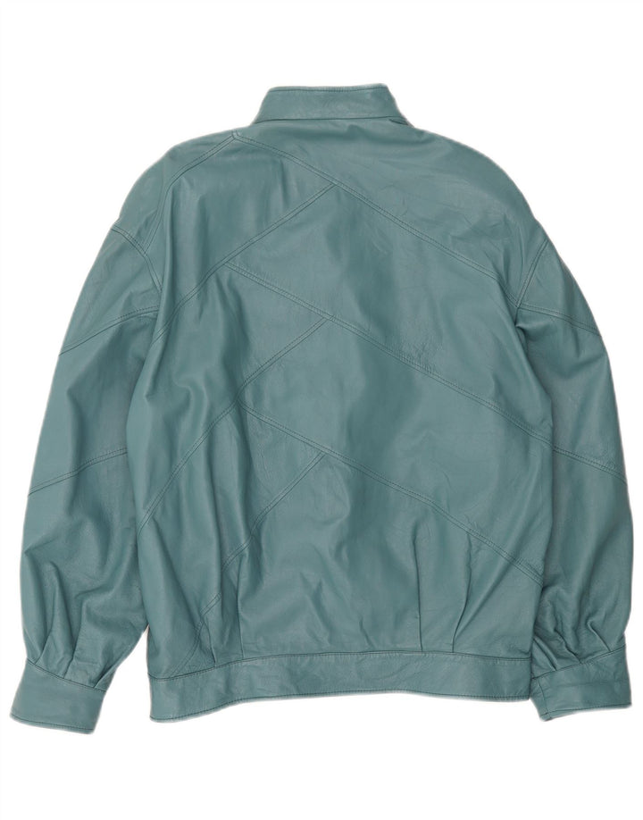 Giacca in pelle doppiopetto vintage da donna UK 14 grande blu