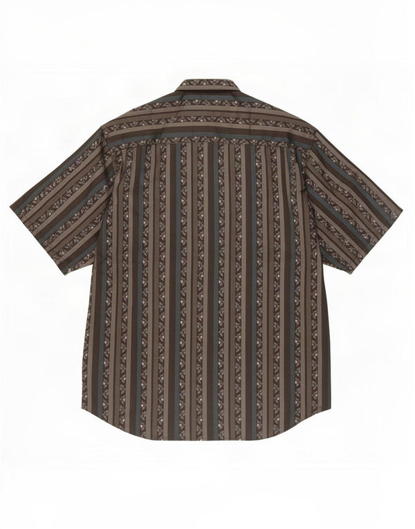 Camicia vintage da uomo a maniche corte in poliestere a righe nere medie