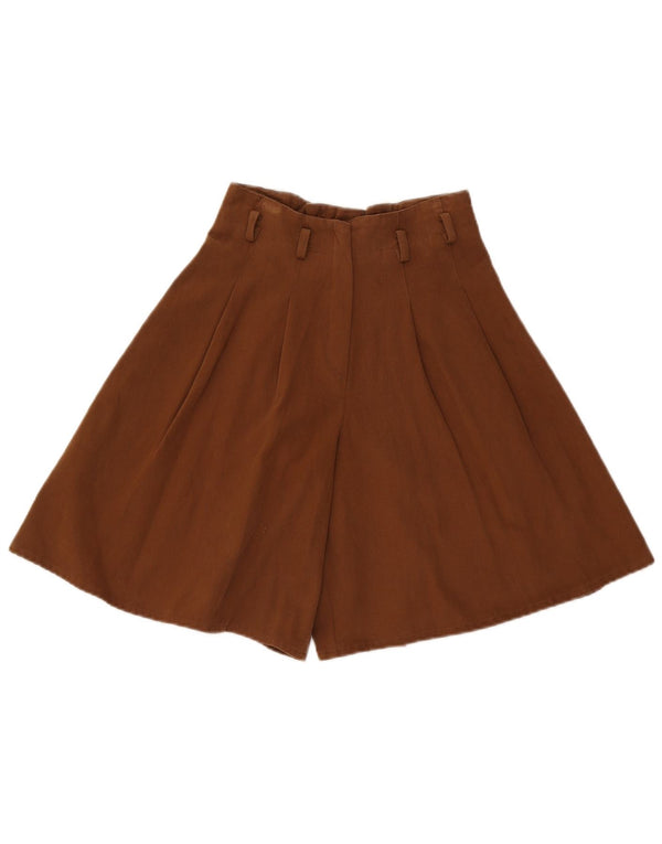 Pantaloncini casual vintage a gamba larga a vita alta da donna W27 piccoli marroni