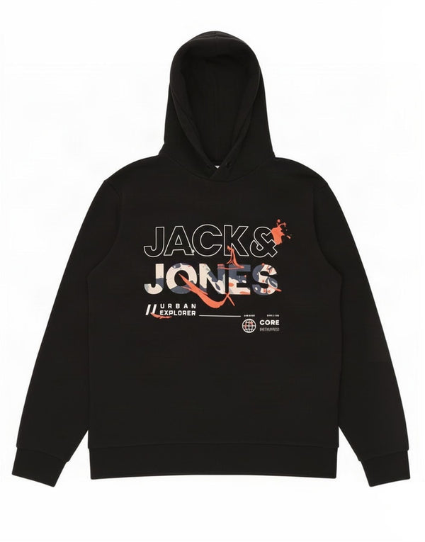 Jack & Jones Felpa con cappuccio grafica da uomo XL in cotone nero