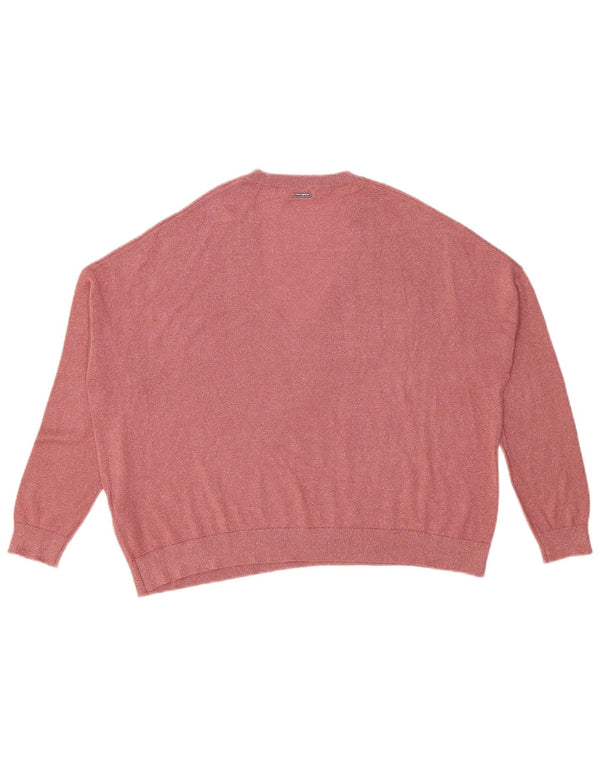 Maglione oversize con scollo a V da donna Liu Jo UK 16 Large Rosa Viscosa