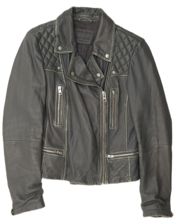 Giacca da motociclista in pelle da donna All Saints UK 12 Grigio medio