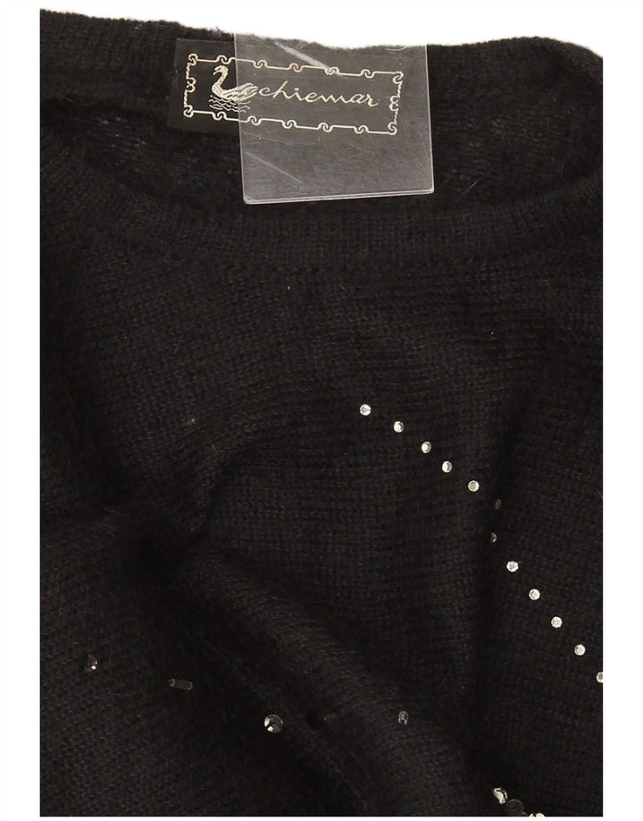 Maglione girocollo oversize da donna vintage corto girocollo IT 46 grande nero