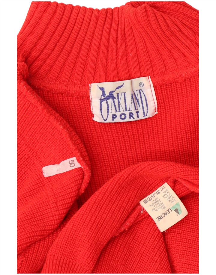 Maglione vintage da uomo con collo alto e collo alto IT 50 in lana rossa media