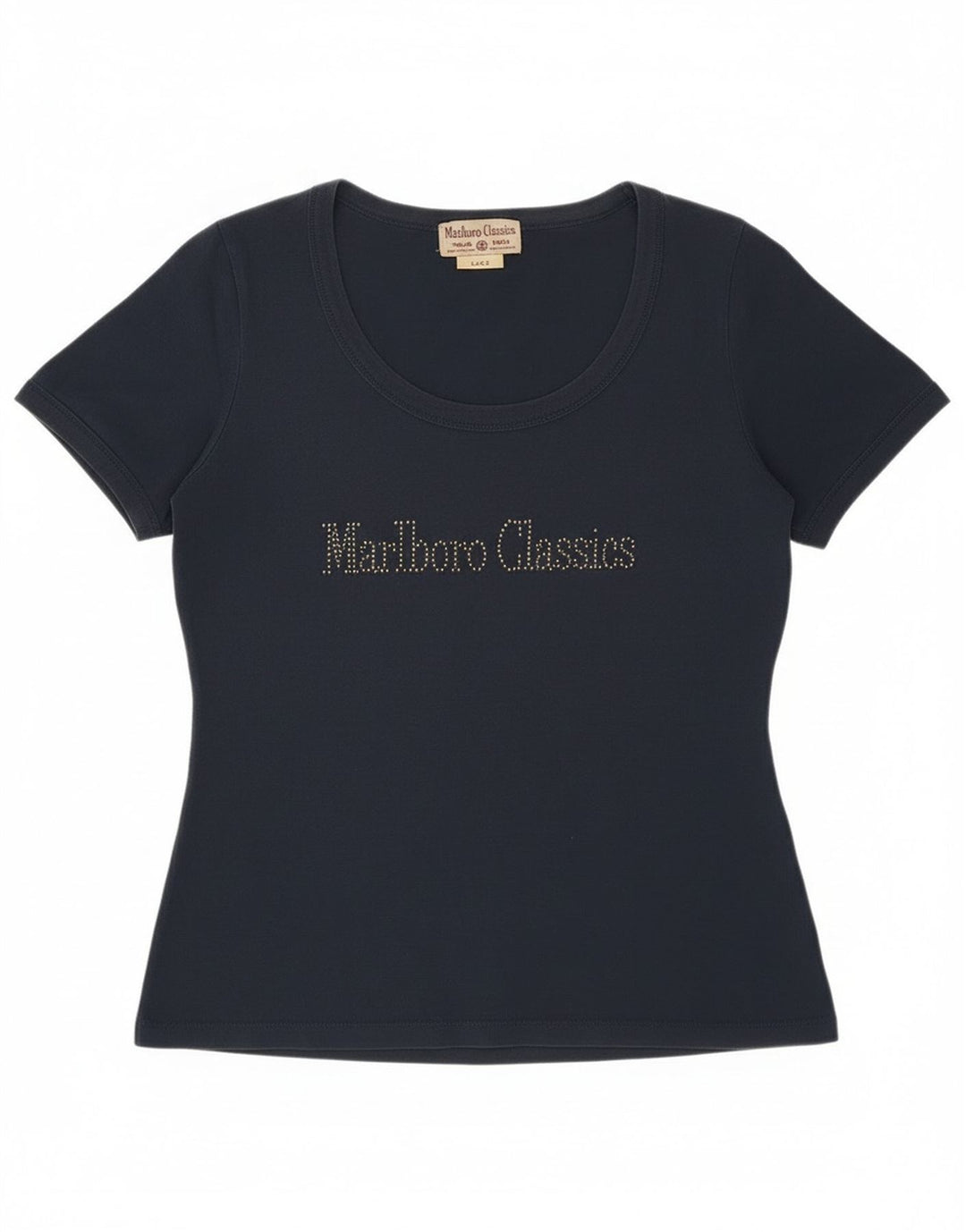 T-shirt grafica da donna Marlboro Classics Top UK 14 Large Blu Navy