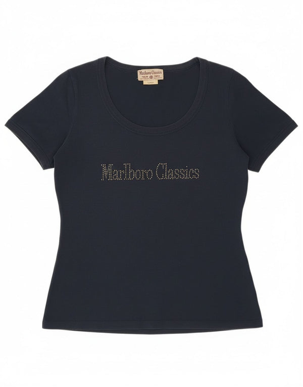 T-shirt grafica da donna Marlboro Classics Top UK 14 Large Blu Navy