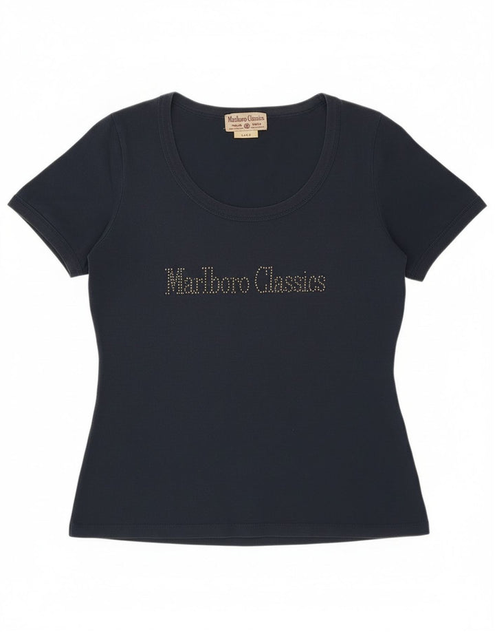 T-shirt grafica da donna Marlboro Classics Top UK 14 Large Blu Navy