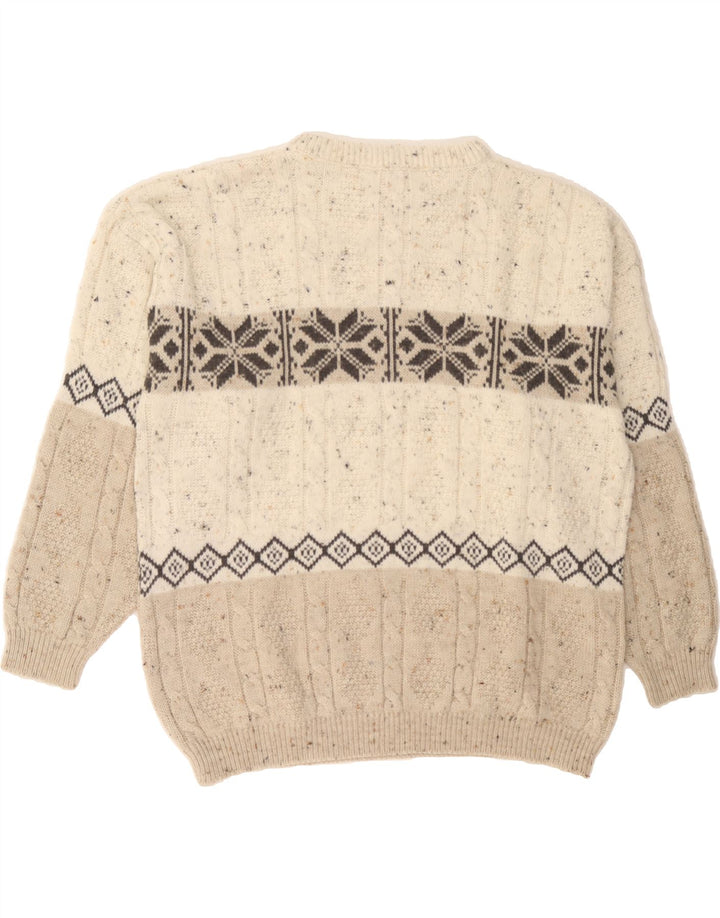 VINTAGE Mens Crew Neck Jumper Sweater Large Beige Fair Isle Vintage Vintage and Second-Hand Vintage from Messina Hembry 