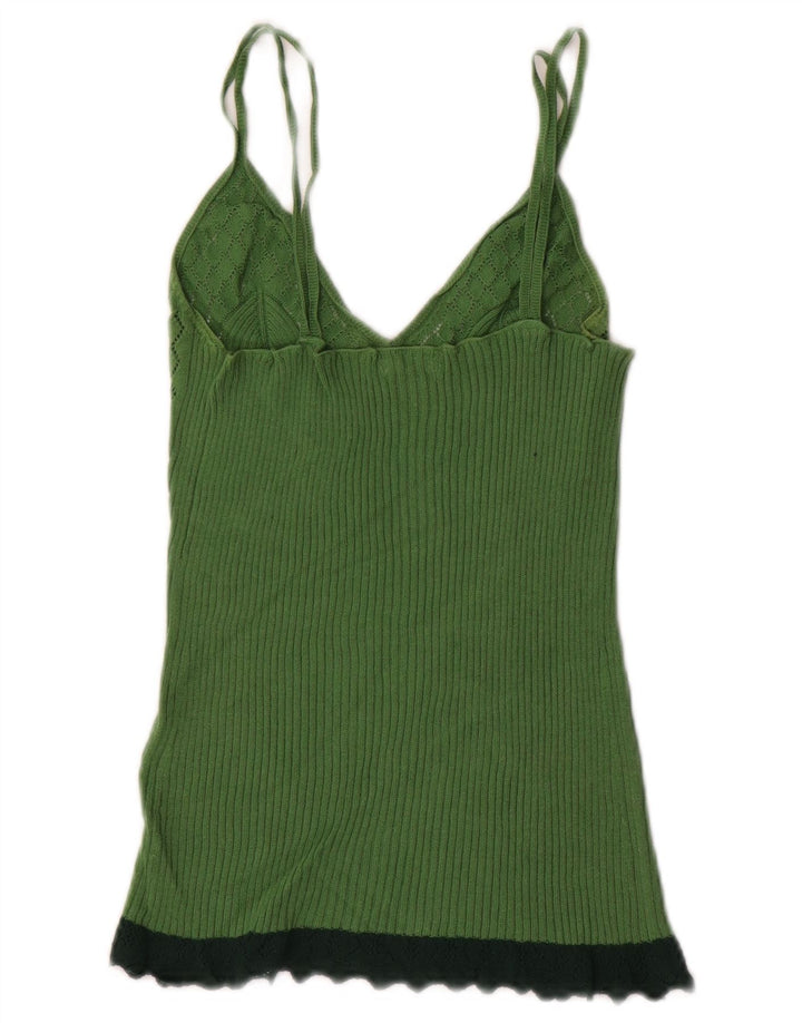 BENETTON Canottiera in maglia da donna UK 4 XS Verde Colourblock