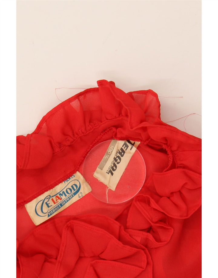 VINTAGE Womens Sleeveless Ruffle Front Blouse Top EU 42 Large Red Vintage Vintage and Second-Hand Vintage from Messina Hembry 