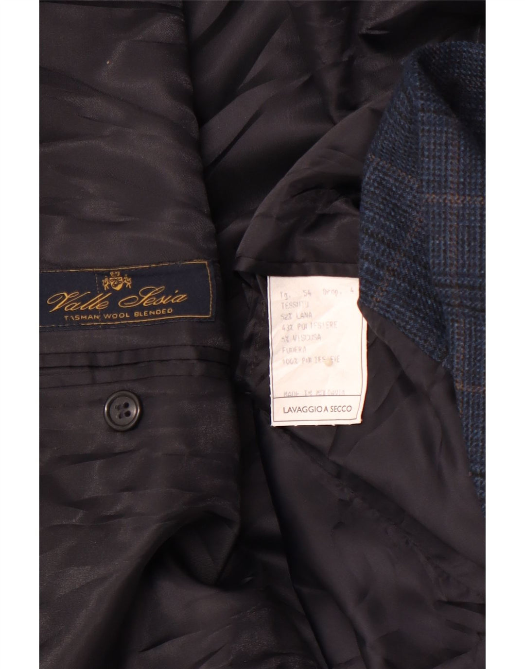 VALLE LESIA Giacca Blazer 3 Bottoni Uomo IT 54 2XL Pied De Poule Blu Navy