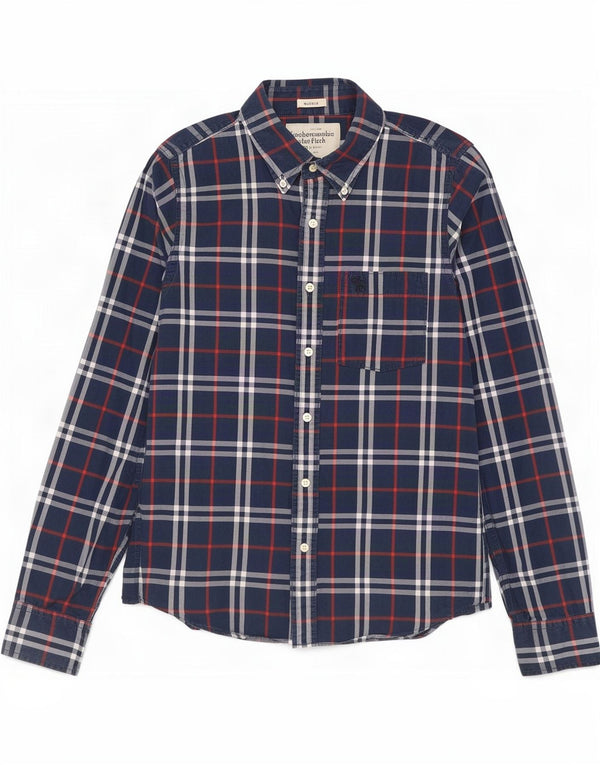 Abercrombie & Fitch Camicia muscolare da uomo di grandi dimensioni in cotone a quadri blu navy