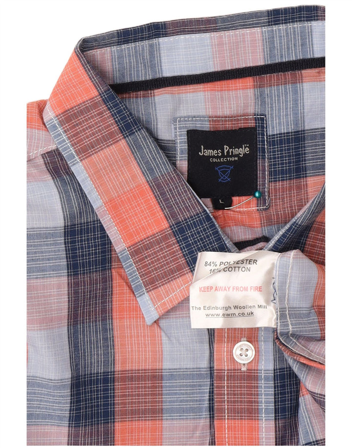 Camicia da uomo a maniche corte James Pringle in poliestere a quadri blu grande