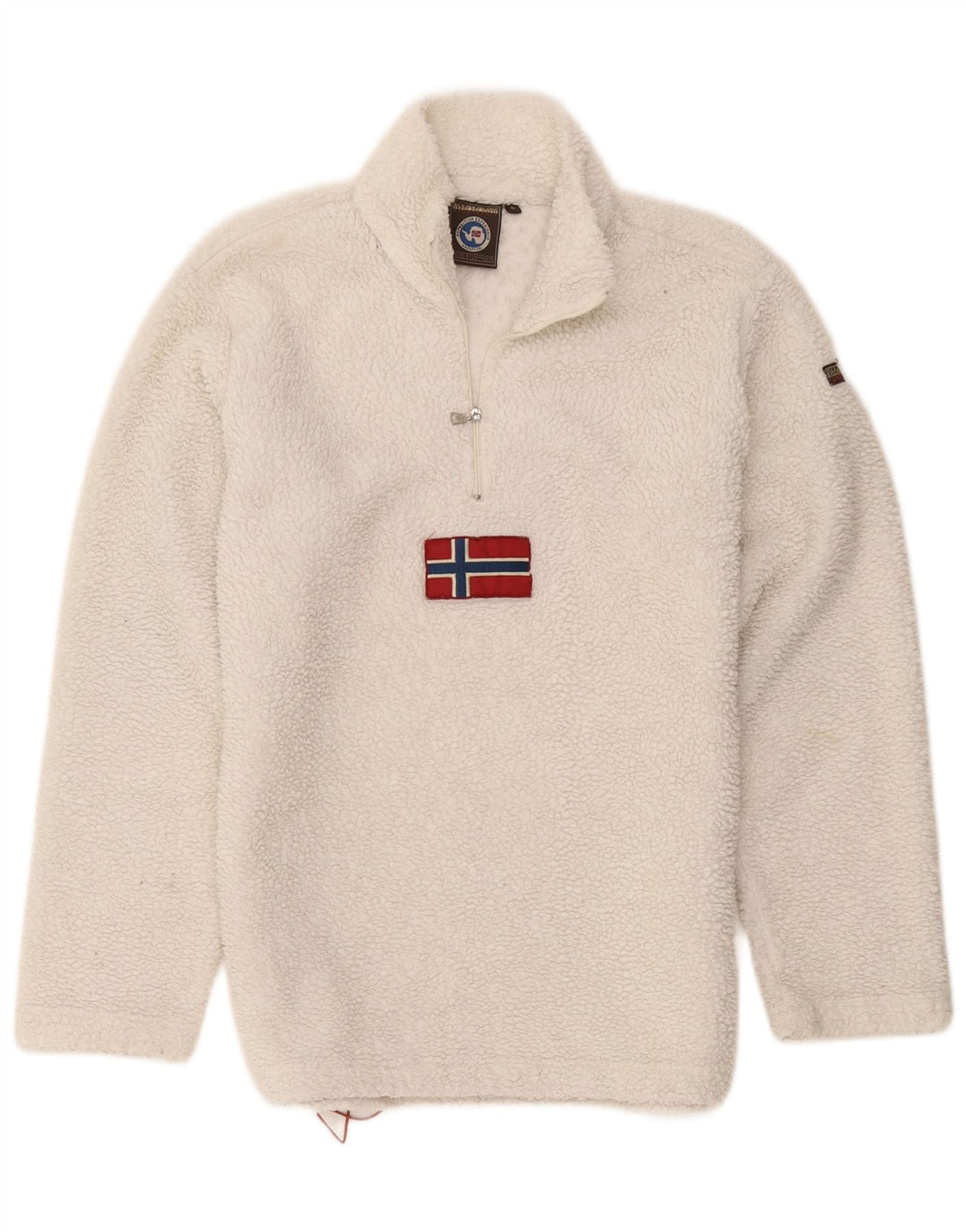 Maglione in pile da uomo Napapijri con collo con zip geografica, piccolo in poliestere bianco