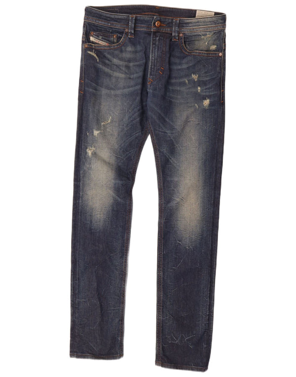Diesel Uomo Thavar Jeans Skinny Slim Distressed W31 L32 Cotone Blu