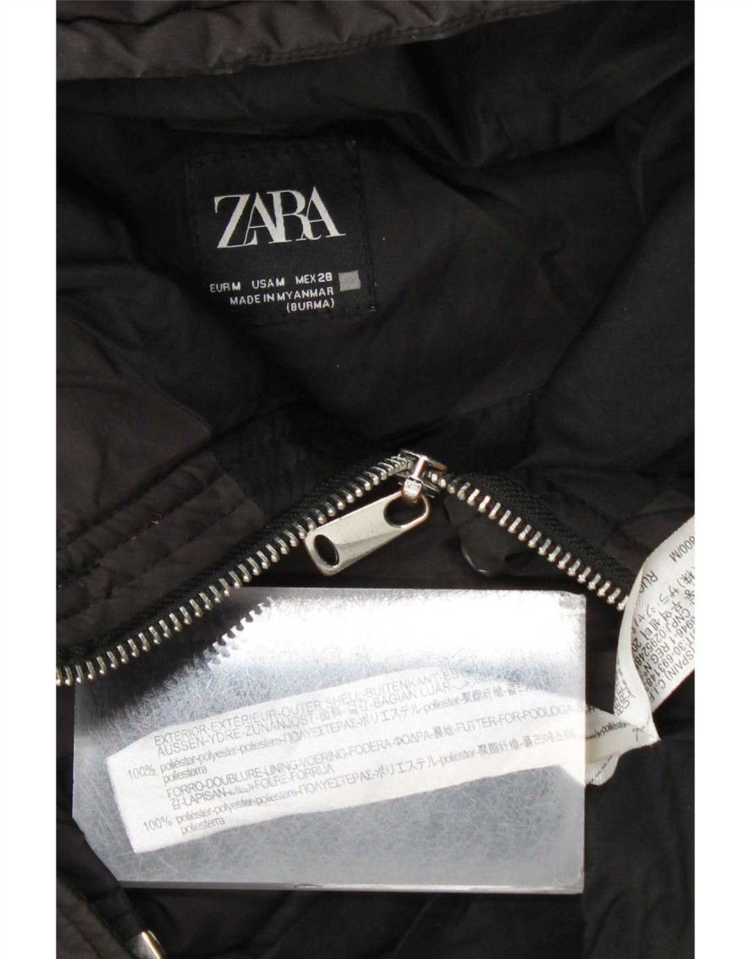 Gilet imbottito con cappuccio lungo da donna Zara UK 14 medio poliestere nero