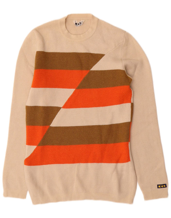 Maglione vintage da donna girocollo IT 52 2XL a righe beige